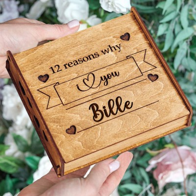 Personalised Reasons Why I Love You Wood Box with Puzzle Pieces Anniversary Gifts for Wife Husband Valentine's Day Gift Ideas