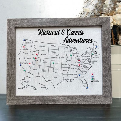 Personalised Push Pin USA Travel Map Frame For Couples Gift Anniversary Gift Ideas Valentine's Day Gifts for Her Him