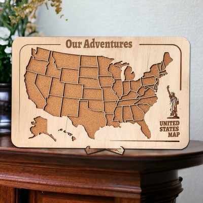 Personalised Wooden USA Travel Map Gifts for Couples Anniversary Gifts for Husband Valentine's Day Gift Ideas