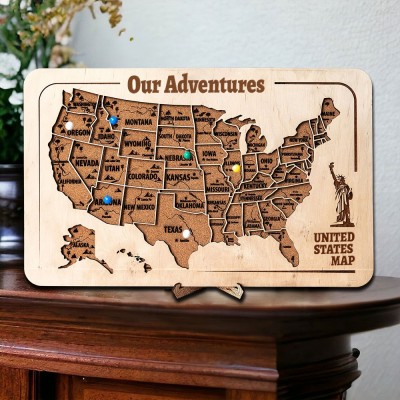 Personalised Our Adventure Push Pin Wooden Travel Map Board Gift Ideas for Boyfriend Husband Valentine's Day Gifts for Her