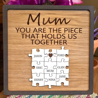 Personalised Mum Family Wood Puzzle Pieces Name Frame Sign Keepsake Gift for Grandma Mum Mother's Day Gift Ideas