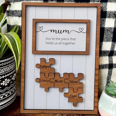 Custom Puzzle Pieces Sign Name Frame Unique Gift Ideas For Mum Grandma Mother's Day Gift