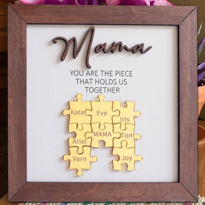 Personalised Mama Wood Puzzle Pieces Frame Name Sign Unique Gift for Grandma Mum Mother's Day Gift Ideas