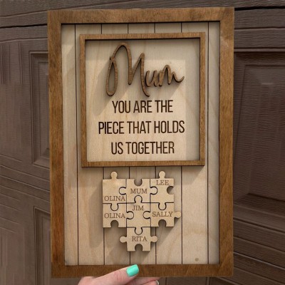 Personalised Mum Wooden Family Puzzle Sign for Mum Grandma Mother's Day Gifts