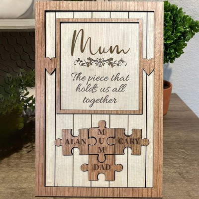 Custom Meaningful Family Sign With Puzzle Pieces Mother's Day Gift Love Gift For Mum Grandma