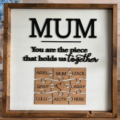 Custom Family Gift Wood Puzzle Pieces Name Sign Unique Presents For Mum Grandma Mother's Day Gift