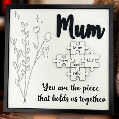 Custom Family Puzzle Pieces Sign With Name Unique Gift For Mum Grandma Mother's Day Gift