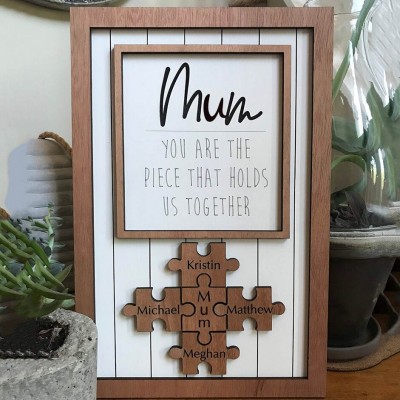 Custom Handmade Mum Puzzle Pieces Frame Sign Birthday Gift Ideas for Mum Grandma Mother's Day Gift