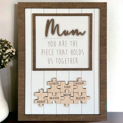 Custom Handmade Wooden Names Puzzle Sign Personalised Family Gifts For Mum Grandma Mother's Day Gift