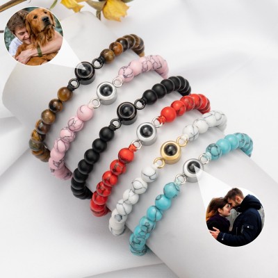 Personalised Photo Beaded Charm Projection Bracelet with Picture Inside Gifts for Pet Lover Christmas Gifts for Him Her