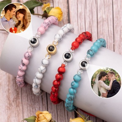 Personalised Photo Projection Bead Bracelet with Picture Inside for Women Wedding Anniversary Gifts