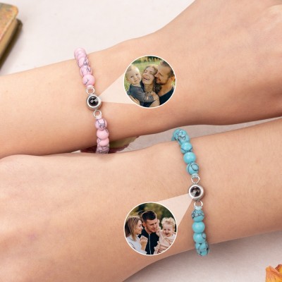 Personalised Beaded Projection Photo Bracelet Anniversary Gifts for Wife Husband Christmas Gifts