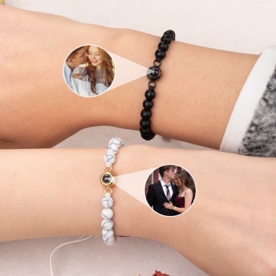 Personalised Projection Photo Bead Couples Memorial Bracelet with Picture Inside Gift Ideas for Couple