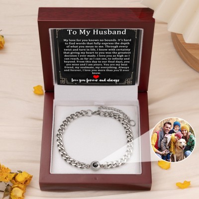 To My Husband Personalised Men Photo Projection Bracelet with Picture Inside
