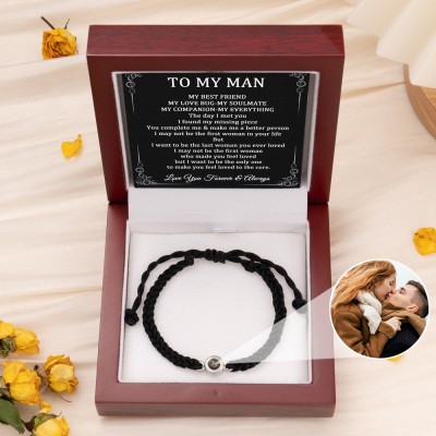 Personalised To My Man Braided Rope Memorial Photo Projection Bracelet Gifts for Men Husband Him
