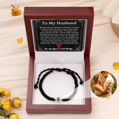 To My Husband Personalised Braided Rope Memorial Photo Projection Bracelet Gift for Husband