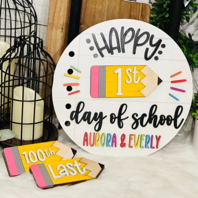 Custom First/100th/Last Day of School Interchangeable Back to School Sign Photo Prop Sign Gifts for Kids