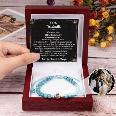 Personalised To My Soulmate Blue Beaded Photo Projection Bracelet Gifts for Soulmate Her Him Wife Husband