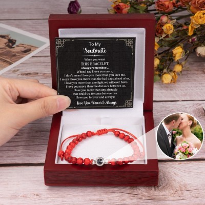 To My Soulmate Personalised Red Beaded Projection Photo Bracelet Gifts for Her Christmas Gifts
