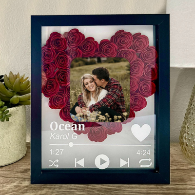 Personalised Spotify Music Photo Heart Shape Flower Shadow Box Anniversary Valentine's Day Gift Ideas For Girlfriend Wife Mum Her
