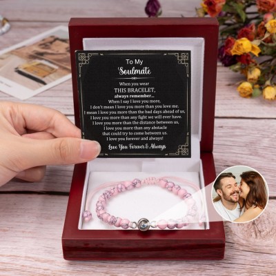 Personalised To My Soulmate Pink Beaded Photo Projection Bracelet Gifts for Her Girlfriend Wife Woman