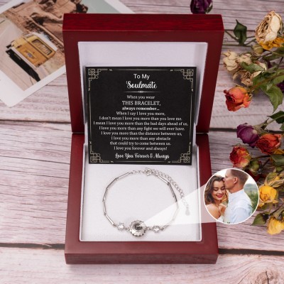 Personalised To My Soulmate Women Sunflower Charm Photo Projection Bracelet with Picture Inside Christmas Gifts for Her