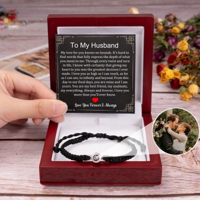 To My Husband Personalised Braided Rope Photo Projection Bracelet Gifts for Him Christmas Gifts