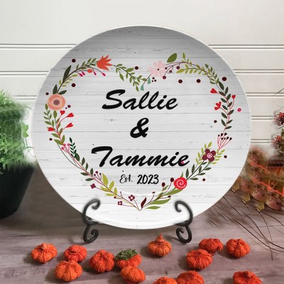 Personalised Floral Wreath Couple Serving Plate Wedding Anniversary Valentine's Day Gift for Wife