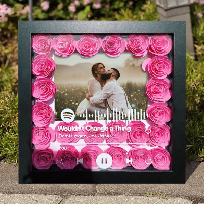 Custom Spotify Music Song Flower Shadow Box With Couple Photo Keepsake Gifts for Soulmate Valentine's Day Gift Ideas