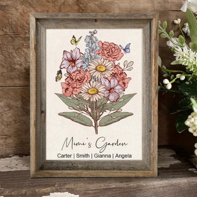 Personalised Mimi's Garden Birth Month Flower Art Print Frame Gift Ideas For Mum Grandma