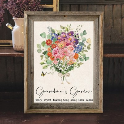 Personalised Grandma's Garden Birth Month Flower Bouquet Frame Gifts For Mum Grandma