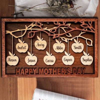 Personalised Family Apple Tree Sign with Engraving Names Unique Family Gifts For Mum Grandparents