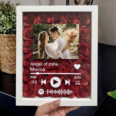 Personalised Spotify Code Photo Flower Shadow Box Anniversary Valentine's Day Gift Ideas For Couples Wife Mum Her