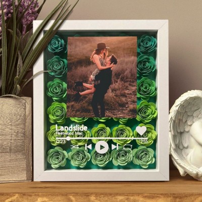 Personalised Spotify Code Music Flower Shadow Box With Couple Photo Anniversary Gifts Valentine's Day Gift Ideas