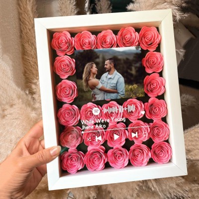 Personalised Flower Music Photo Shadow Box with Spotify Code Valentine's Day Gifts for Girlfriend Wife Anniversary Gifts