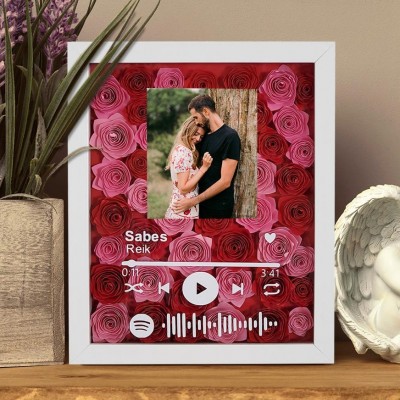 Personalised Spotify Song Flower Shadow Box Frame With Couple Photo Valentine's Day Gift Ideas for Her Anniversary Gifts