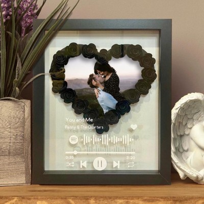 Personalised Spotify Music Heart Shaped Flower Shadow Box with Couple Photo For Wedding Anniversary Valentine's Day