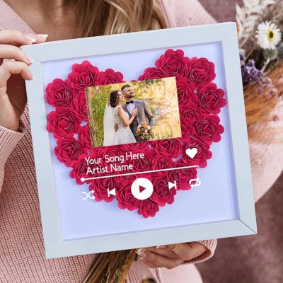 Personalised Heart Shaped Spotify Music Flower Shadow Box Anniversary Gifts Valentine's Day Gift Ideas