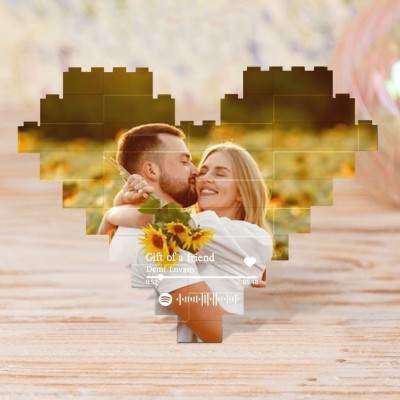 Personalised Heart Shaped Photo Block Puzzle Building Brick with Music Code Gifts for Her Valentine's Day Gift Ideas