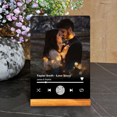 Personalised Spotify Photo Music Song Plaque With Wood Stand Couples Gift Anniversary Gift Ideas
