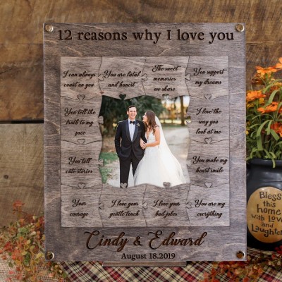 Custom Reasons Why I Love You Wooden Puzzle Piece Collage Frame with Photo Valentine's Day Gift Ideas for Boyfriend