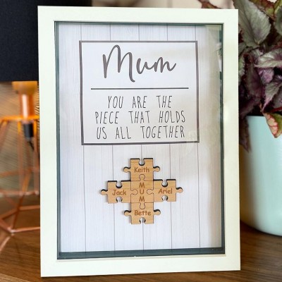 Custom Puzzle Pieces Name Frame Family Sign Heartful Gift for Mum Nana Mother's Day Gift Ideas