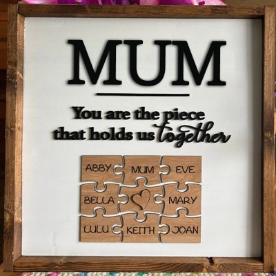 Custom Handmade Family Puzzle Sign With Kids Names Unique Gift For Mum Grandma Mother's Day Gift