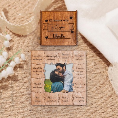 Personalised Wooden Puzzle Reasons Why I Love You Box with Photo Unique Gifts for Soulmate Valentine's Day Gift Ideas for Couple