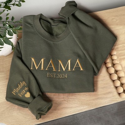 Custom Mama Embroidered Hoodie Sweatshirt With Date Unique Gift For Mum Grandma Mother's Day Gift Ideas