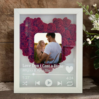Personalised Spotify Heart Shape Flower Shadow Box Anniversary Valentine's Day Gift Ideas For Girlfriend Wife Mum Her