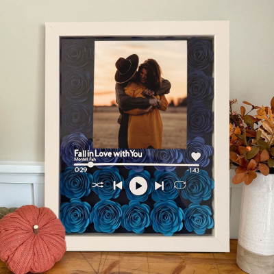 Personalised Music Song Photo Flower Shadow Box with Spotify Code For Valentine's Day Wedding Anniversary