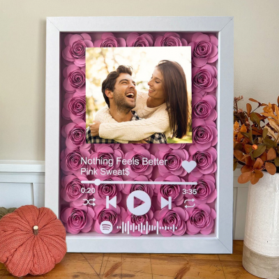 Personalised Spotify Code Song Flower Shadow Box With Couple Photo Gifts for Valentine's Day Anniversary