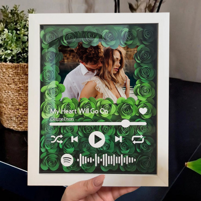 Personalised Spotify Music Song Photo Flower Shadow Box Gifts for Couple Wedding Anniversary Gift for Her Valentine's Day Gift Ideas