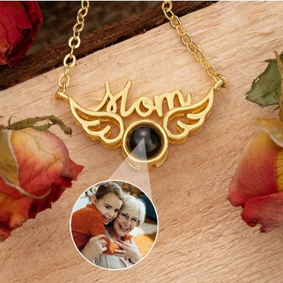 Personalised Wing Photo Projection Mum Necklace Gift for Mum